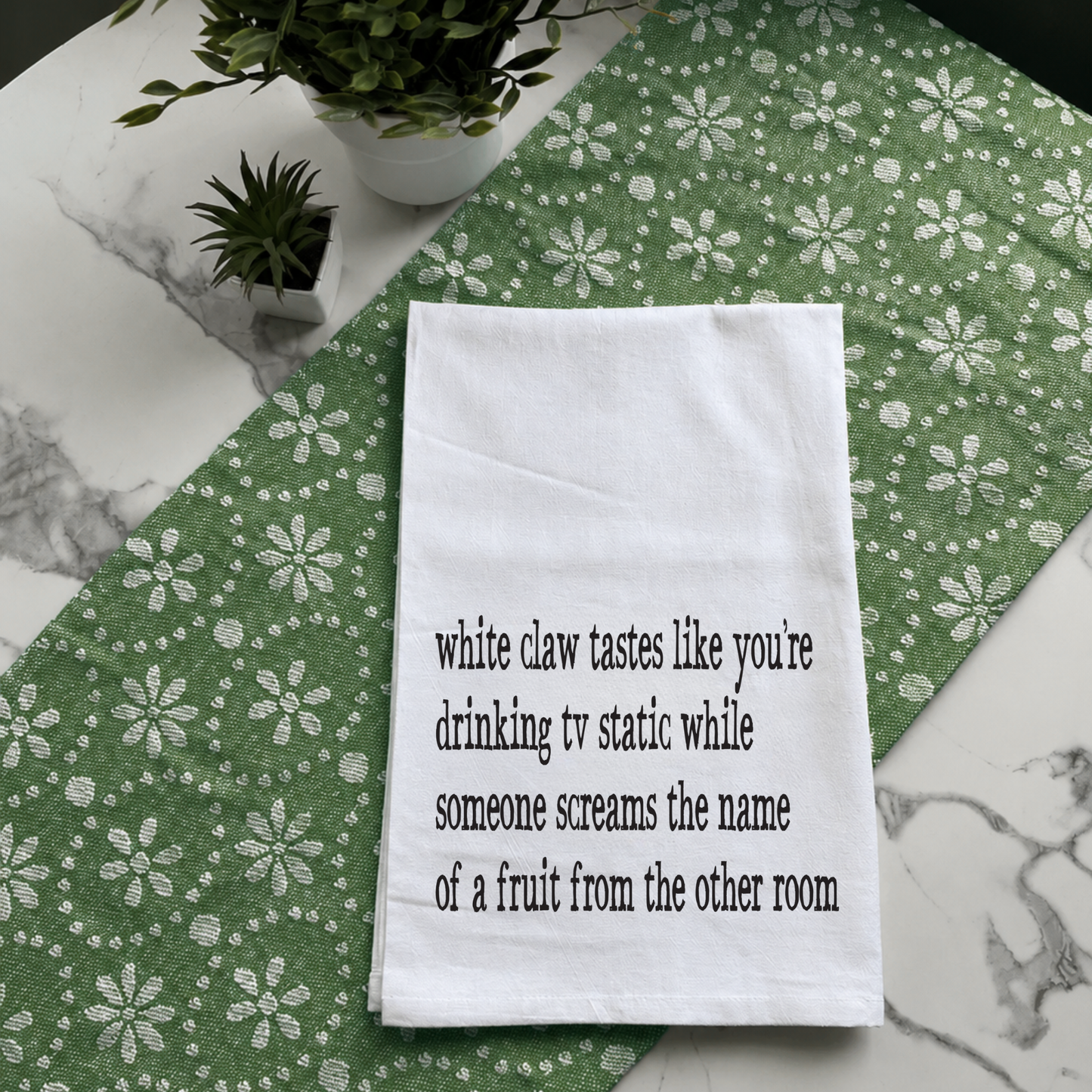 "White Claw Tastes Like TV Static" Kitchen Towel